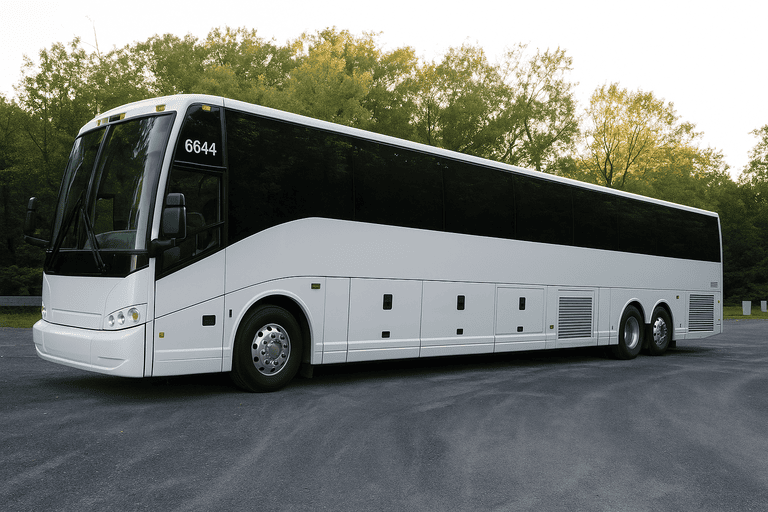 exterior of Charter Bus Rental Rogers coach bus
